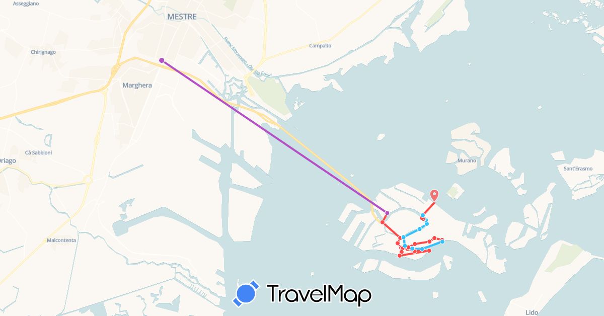 TravelMap itinerary: driving, train, hiking, boat in Italy (Europe)